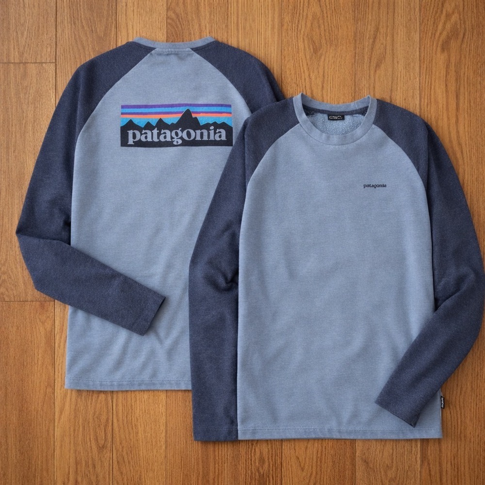 Patagonia Mens P6 Logo‎ Lightweight Crewneck Sweatshirt Blue Raglan Size Medium
